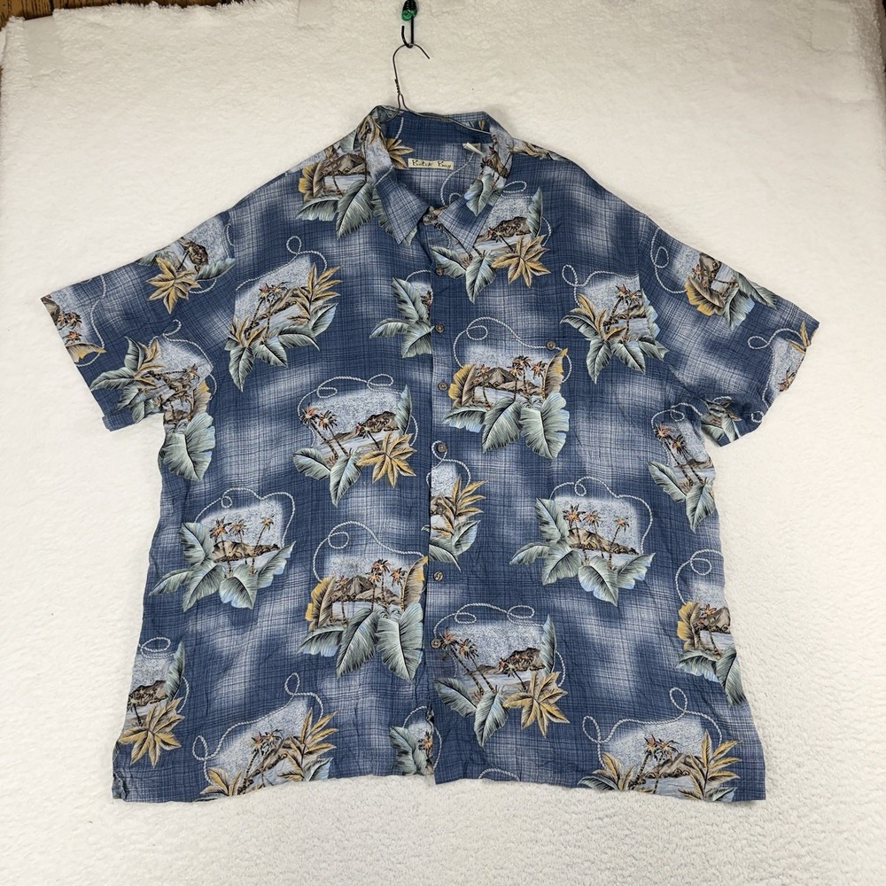 Batik Bay Mens Rayon Button Up Short Sleeve Hawaiian Shirt Size 4XB Blue Soft